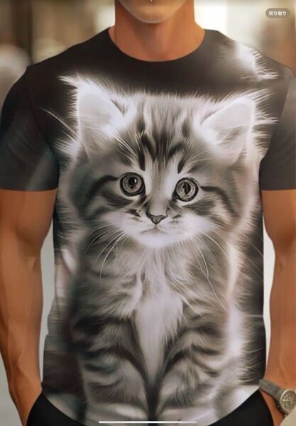 新品 未使用 猫プリント 半袖Tシャツ メンズ XL LLサイズ M(JPーXL) 両面プリント ブラウン