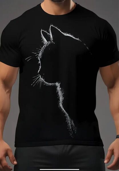 新品 未使用 猫プリント 半袖Tシャツ メンズ XL LLサイズ M(JPーXL) 両面プリント ブラック 黒