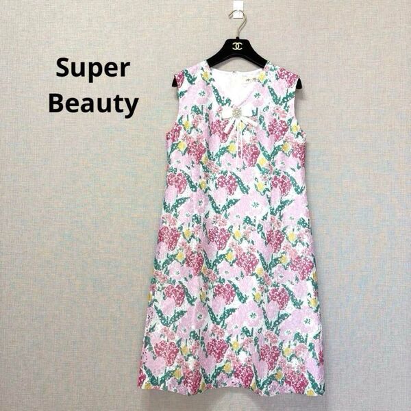 Super Beauty スーパービューティー 花柄レース ノースリーブ ワンピース マルチ 総柄