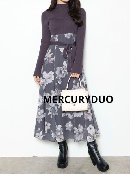 美品 マーキュリーデュオ フラワードッキングロングスリーブ ワンピース 花柄 リボン