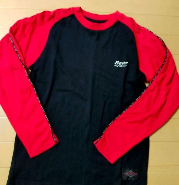 Bear Surfboards 男児 160cm ラグラン長袖Tシャツ カットソー 黒x赤