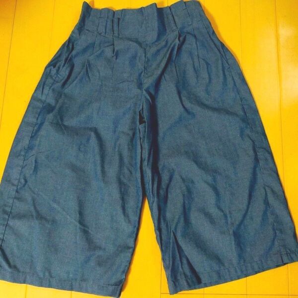 GLOBAL WORK 女児130-140cm ネイビー 七分丈キュロット ガウチョパンツ ウエストゴム ポケット付き 夏物〜合物