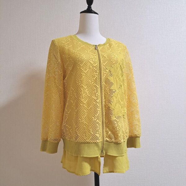 HIROKO BIS メッシュブルゾン ノーカラージャケット イエロー Lサイズ