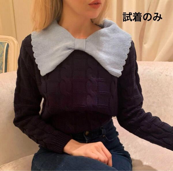 epine big ribbon collar knit navy blue 襟リボン ニット トップス エピヌ 長袖ニット