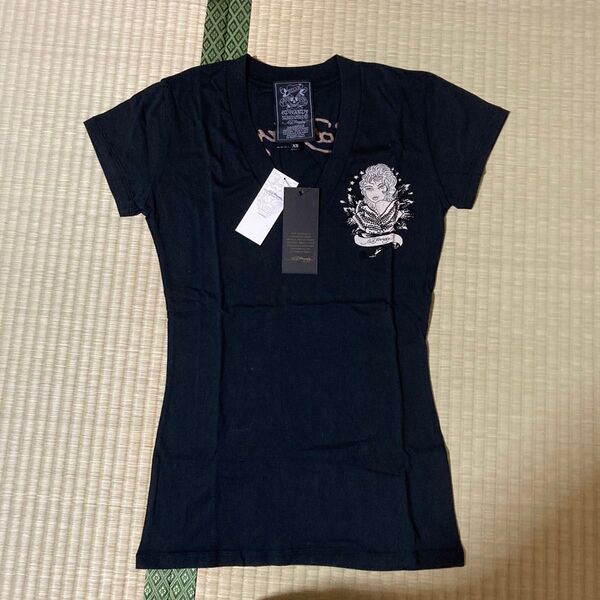 エドハーディーED HARDY ブラック Vネック Tシャツ XS Tシャツ 半袖 半袖Tシャツ