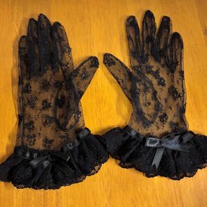 【美品】黒レース ウェディンググローブ ウェディング小物 冠婚葬祭 手袋 ブラック