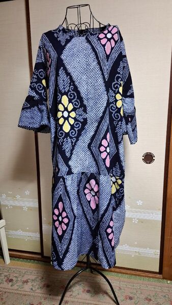 浴衣リメイク60 有松絞りワンピース