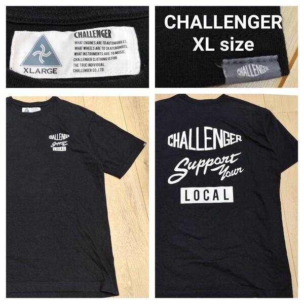 CHALLENGER XL Support Your Local Tシャツ 黒 半袖 カットソー 半袖Tシャツ プリント バイク