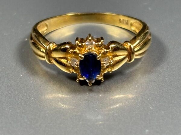 (689)【天然メレダイヤ0.04ct】K18青石付リング