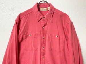 USA製 90's LLビーン LLBEAN コットン シャツ 長袖 (M) ピンク アメリカ製 90年代 旧タグ オールド クールウェーブシャツ cool weave