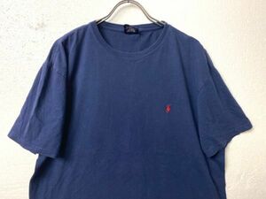 90's 00's ポロ ラルフローレン クルーネック コットン 半袖 Tシャツ 紺 ネイビー (M) 無地 90年代 00年代 旧タグ POLO