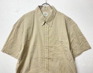 90's ギャップ GAP ストレッチ入り ギンガムチェック コットンシャツ 半袖 (XL) 白タグ 90年代 旧タグ オールド