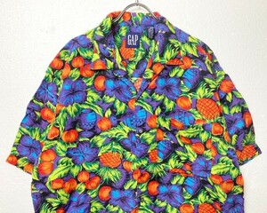 90's ギャップ GAP オープンカラー レーヨン アロハシャツ 半袖 (L) 花柄 ハワイアンシャツ 90年代 旧タグ オールド