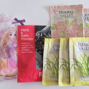 ラプンツェルブルームシャワーバスペタル 、HERBAL VALLEY入浴剤ローズ& レモングラス、ボディハーブ(ローズ) 計7点