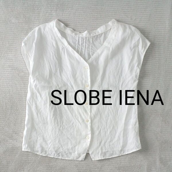 【125】SLOBE IENA ◆リネンVネックブラウス ホワイト