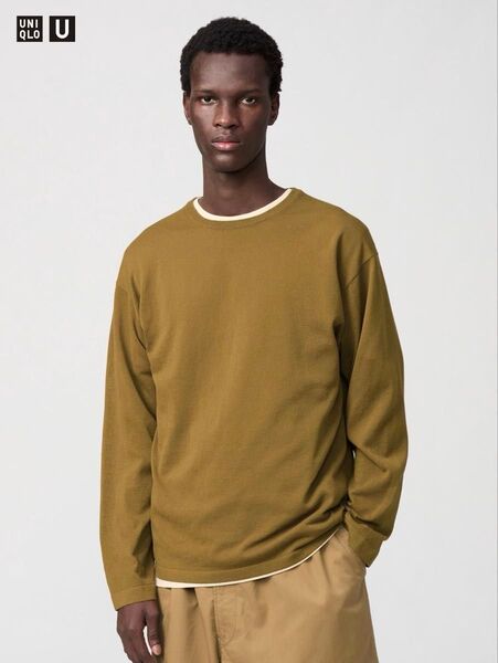 新品 UNIQLO U ユニクロU クルーネックセーター長袖 35 BROWN ブラウン Lサイズ
