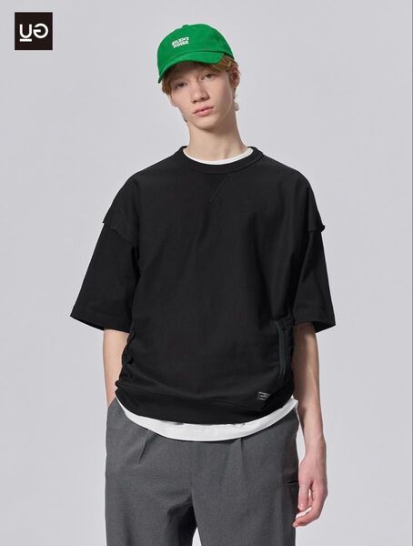 新品 GU UG ジーユー UNDERCOVER アンダーカバー スウェT(5分袖) 09 BLACK ブラック Lサイズ