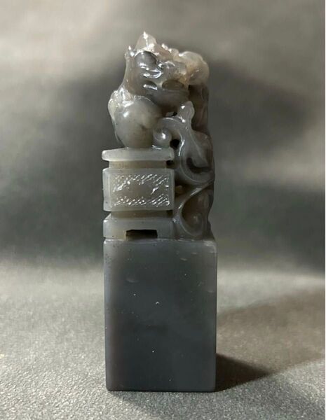 寿山石 天藍凍 神獣鈕 篆刻用石印材 コレクション/検:石製 印材 彫刻 置物 飾り 工芸品 美術品 中国美術