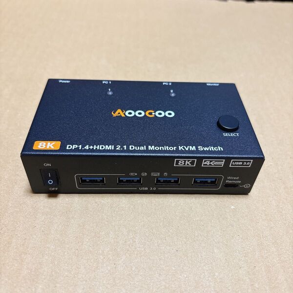 デュアルモニター KVM スイッチ 2ポート 8K@60Hz 4K@144Hz HDMI+DP USB3.0 拡張ディスプレイ