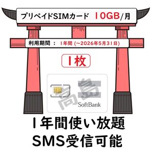 プリペイドSIMカード SOFTBANK回線 データ通信 10GB/月 一年間利用 SMS受信可