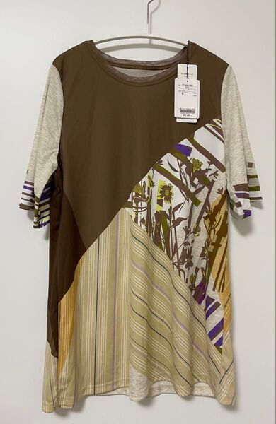 定価1万円 新品タグ付き Plu Siv. 日本製 花柄ストライプ Tシャツ Lサイズ カットソー 半袖 トップス 夏服