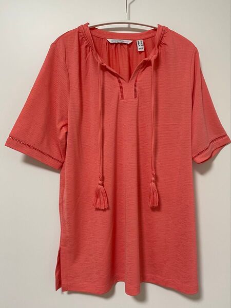 ISAAC MIZRAHI LIVE! コーラルピンク半袖シャツ ブラウス M カットソー Tシャツ トップス 夏服 QVC