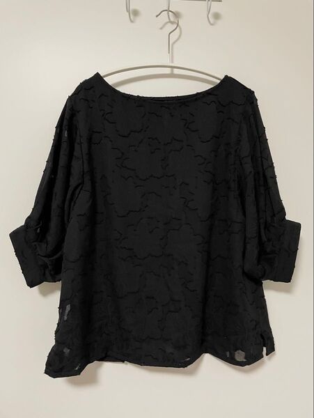 clear 黒 花柄刺繍 五分袖 半袖 ブラウス フリーサイズ カットソー トップス Tシャツ ブラック シースルー