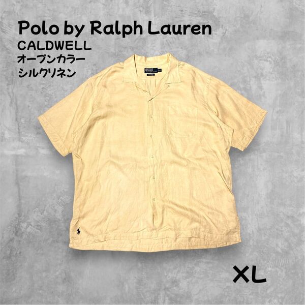 ラルフローレン CALDWELL 開襟シャツ XLサイズ シルクリネン 裾ポニー 90s 00s オープンカラー 半袖シャツ