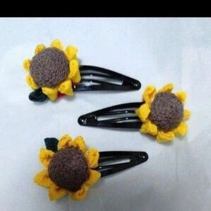 34 ハンドメイド ひまわり ヘアクリップ 3個セット
