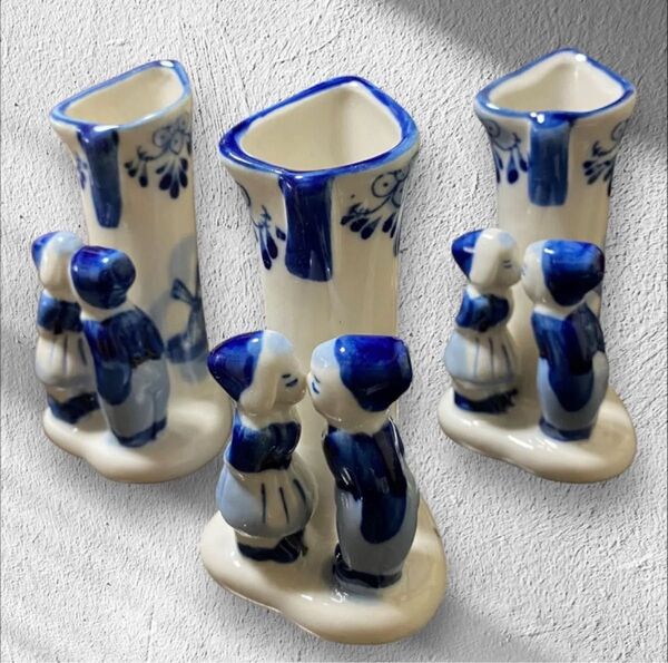 新品 一輪挿し 花瓶☆花器☆陶器製☆置物☆高さ約13㎝ インテリア オランダ産 デルフトの花瓶の置物 オブジェ 3個セット