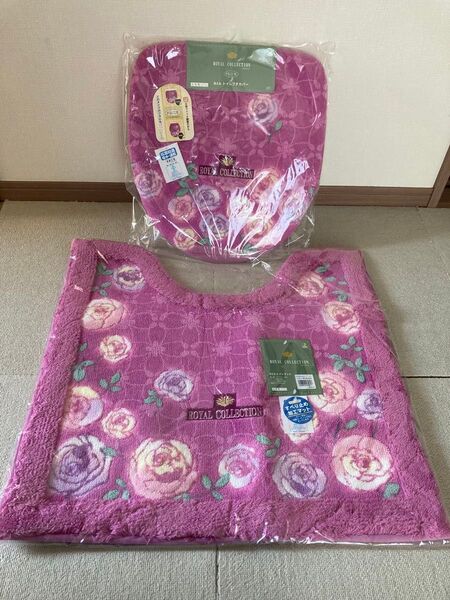 【新品】日本製 トイレタリー 2点セット 花柄 バラ柄 トイレマット フタカバー
