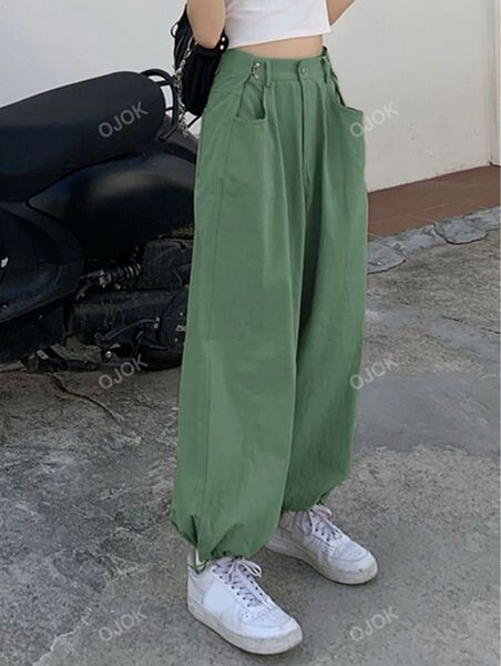 SHEIN フック&アイ ディテール ドローストリング裾 ルース パンツ