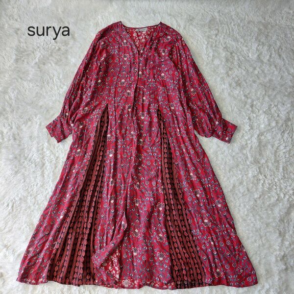 surya ロングワンピース シャツワンピース マキシワンピース F エスニック 長袖 マライカ