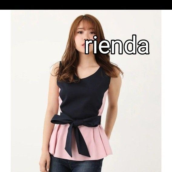 rienda バイカラーペプラムノースリTOP