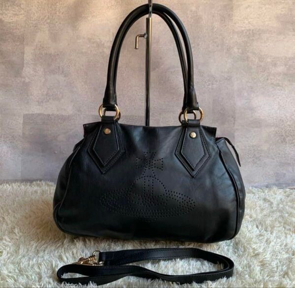 ヴィヴィアンウエストウッド VivienneWestwood2wayショルダーバッグ オーブ レザー ブラック ハンドバッグ