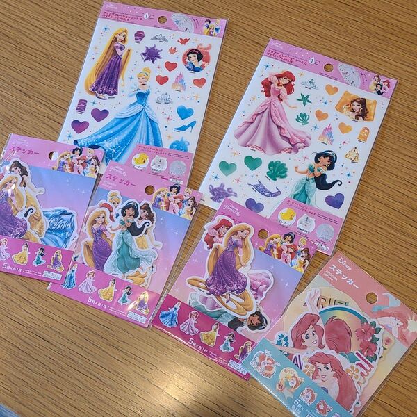 【未使用6点セット】ディズニー ステッカー ディズニープリンセス アリエル ラプンツェル ベル ジャスミン シンデレラ 白雪姫