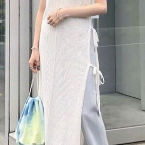 【カスタネ】メッシュ編み★シアーロングワンピースセット★ピスタチオ セットアップ 緑 グリーン アンサンブル 春夏秋 ベスト ジレ