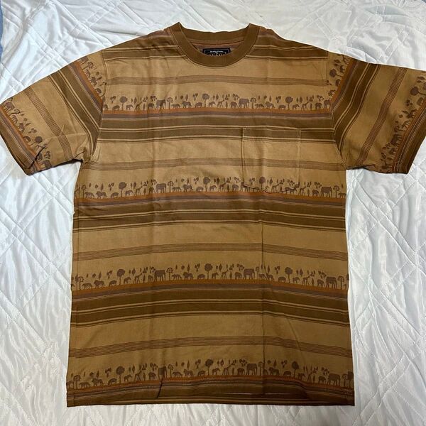 BEAMS PLUS ジャカードボーダーTシャツ アニマル ブラウン M 半袖 メンズ ビームスプラス 古着 L.L.Bean