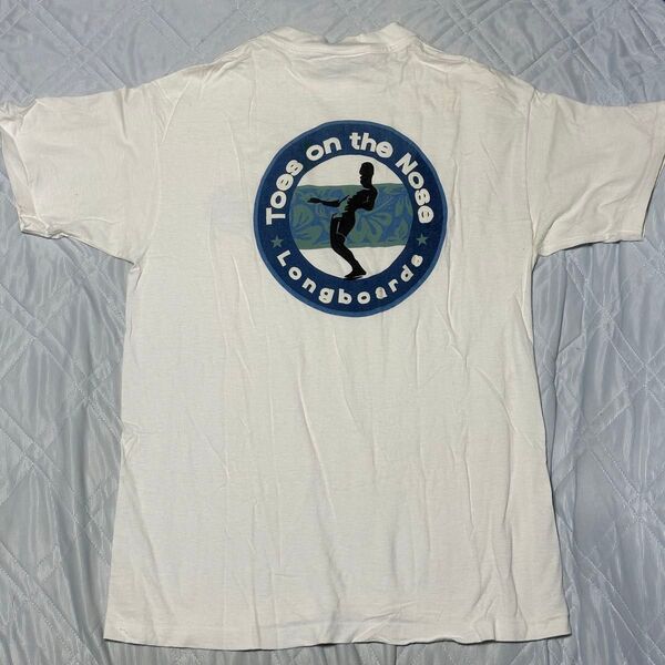 90's TOES ON THE NOSE Tシャツ L ホワイト 白 半袖 サーフィン オールドサーフ ヴィンテージ 古着