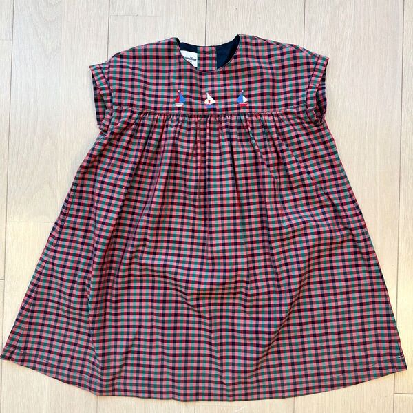 美品★100cm familiar ファミリアチェック 半袖 ワンピース 子供服キッズ