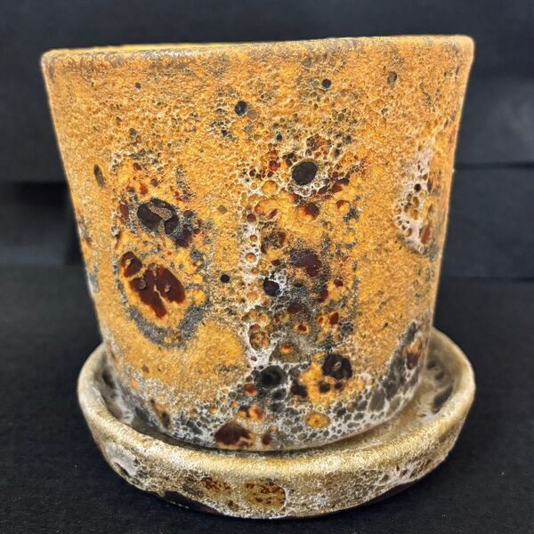 植木鉢 受け皿付き イエロー系 陶器 鉢 鉢カバー ガーデニング 観葉植物 園芸 花 陶器鉢 中古品