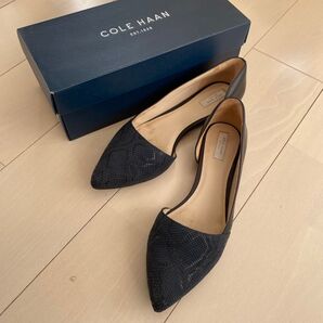 極美品 COLE HAAN コールハーン 本革 フラットシューズ 25.5 黒 フォーマル オフィス ポインテッドトゥ 高級