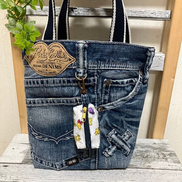 トートバッグ デニムリメイク ハンドメイド 可愛い 手さげ ポチ袋付き★