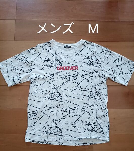 メンズ M GROOVER 半袖 シャツスペースオペラ Tシャツ ホワイト スプラッシュ柄