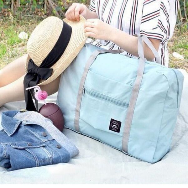 ライトブルー ボストン 折りたたみ キャリー エコ 買物 バッグ 軽量 旅行 トートバッグ 2way 旅行バッグ 修学旅行