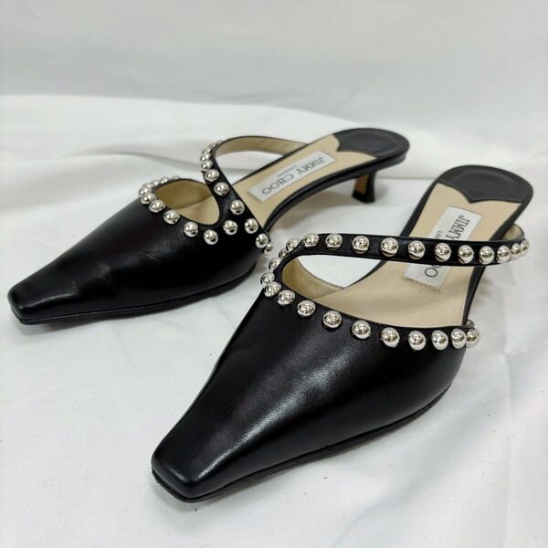 美品 JIMMY CHOO ジミーチュウ ミュール サンダル カーフレザー ROS 35 スタッズ レディース 靴