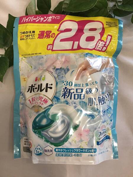 新品 ボールド 洗濯洗剤 ジェルボール 4in1 爽やかフレッシュフラワーサボンの香り 詰め替え 31個入 2.8倍 ☆