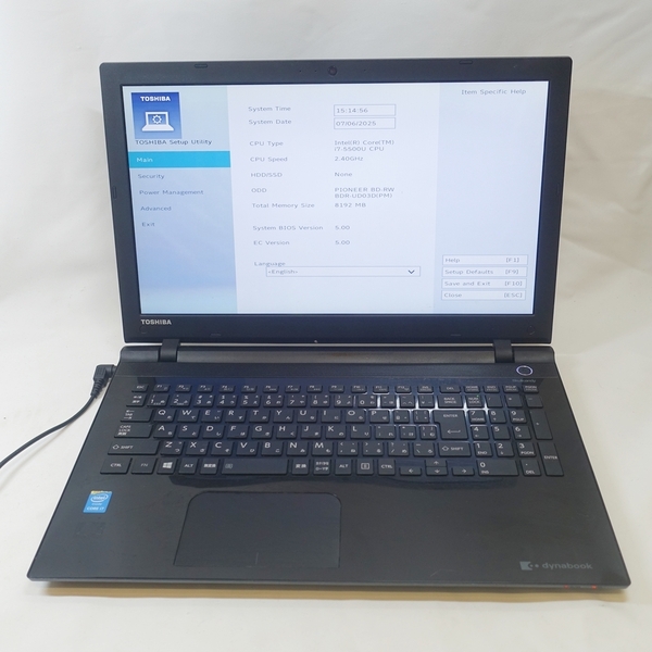 【ジャンク】 東芝 T75/TB Core i7-5500U メモリ8GB Bluetooth Blu-ray 部品取りや再起させられる方向け【送料無料】 No495
