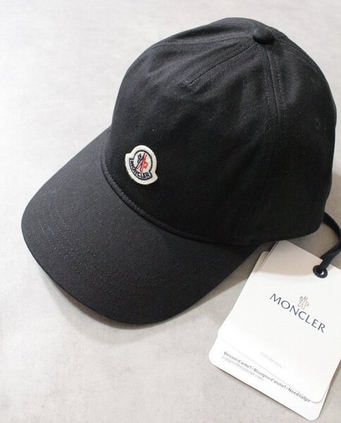 MONCLER★新品3.7万円 モンクレール ワッペンロゴ入りベースボールキャップ ブラック コットンギャバジン素材 フリーサイズ