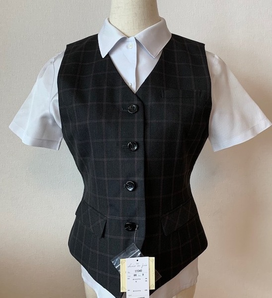 【新品】en joie_9号ベスト(赤チェック)11040/アンジョア/かわいいOL制服/おしゃれ事務服/オールシーズン